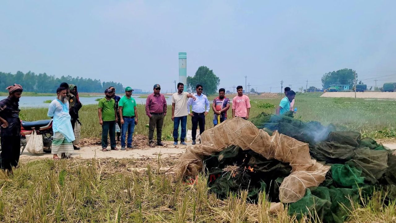 সিংড়ায় ২লাখ টাকার নিষিদ্ধ চায়না জাল ধবংস করলো ইউএনও 