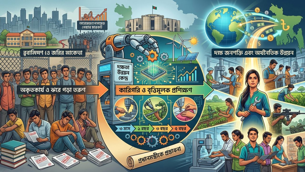 শিক্ষাব্যবস্থায় অকৃতকার্য ও ঝরে পড়া বিপুল তরুণকে দক্ষ জনশক্তিতে রূপান্তরে প্রধানমন্ত্রীর কাছে প্রস্তাবনা
