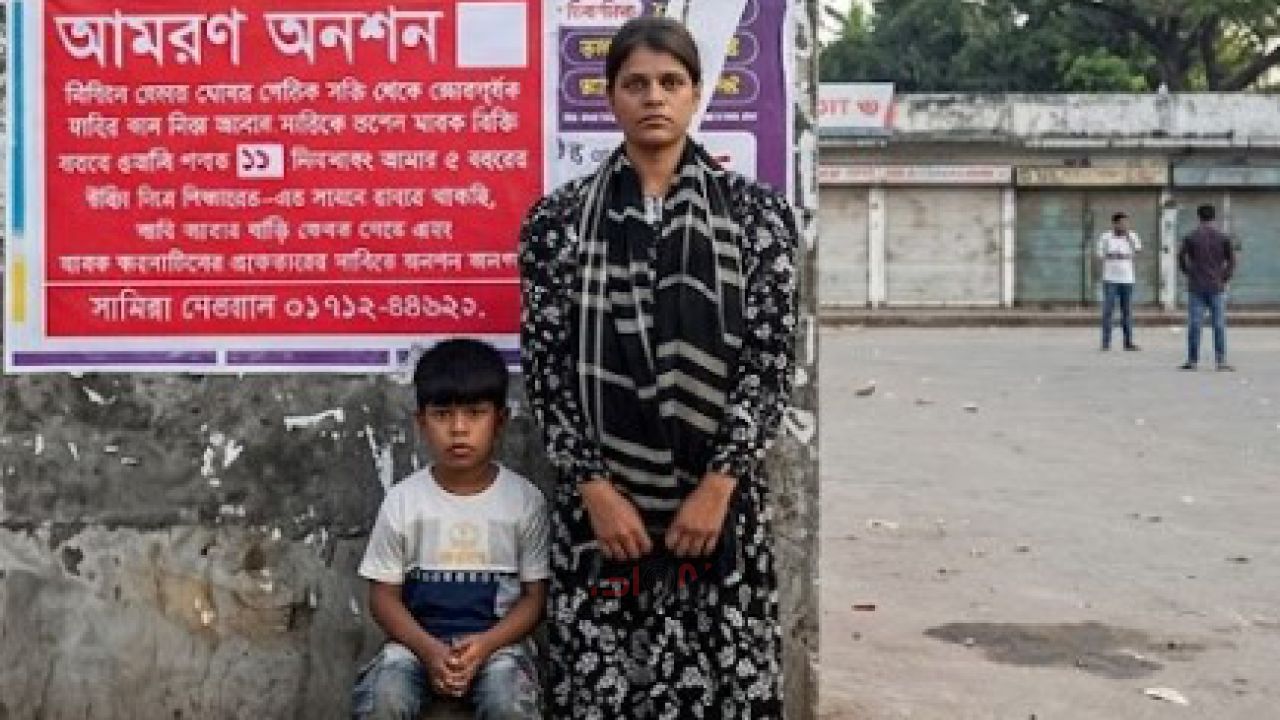 সন্তান নিয়ে ১১ দিন ধরে অনশনে নারী