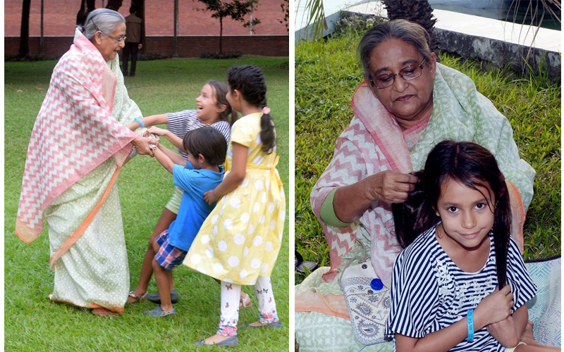 বনের মাঠে নাতি-নাতনিদের সঙ্গে প্রধানমন্ত্রীর ছুটির বিকাল