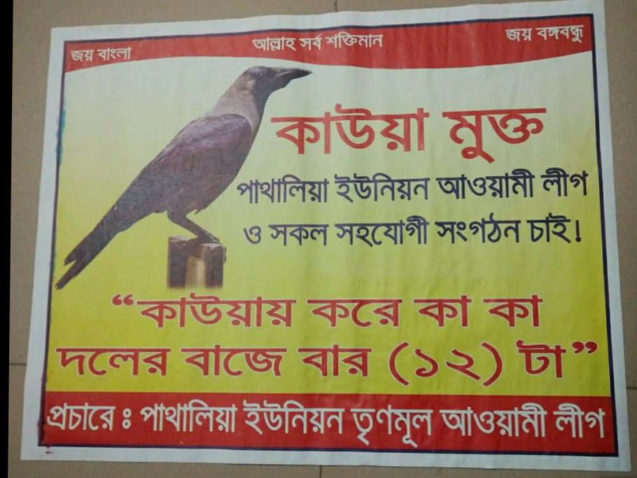 এবার সাভারের পাথালিয়া ইউনিয়ন এলাকায় কাউয়া বিরোধী পোস্টার, ফেস্টুন