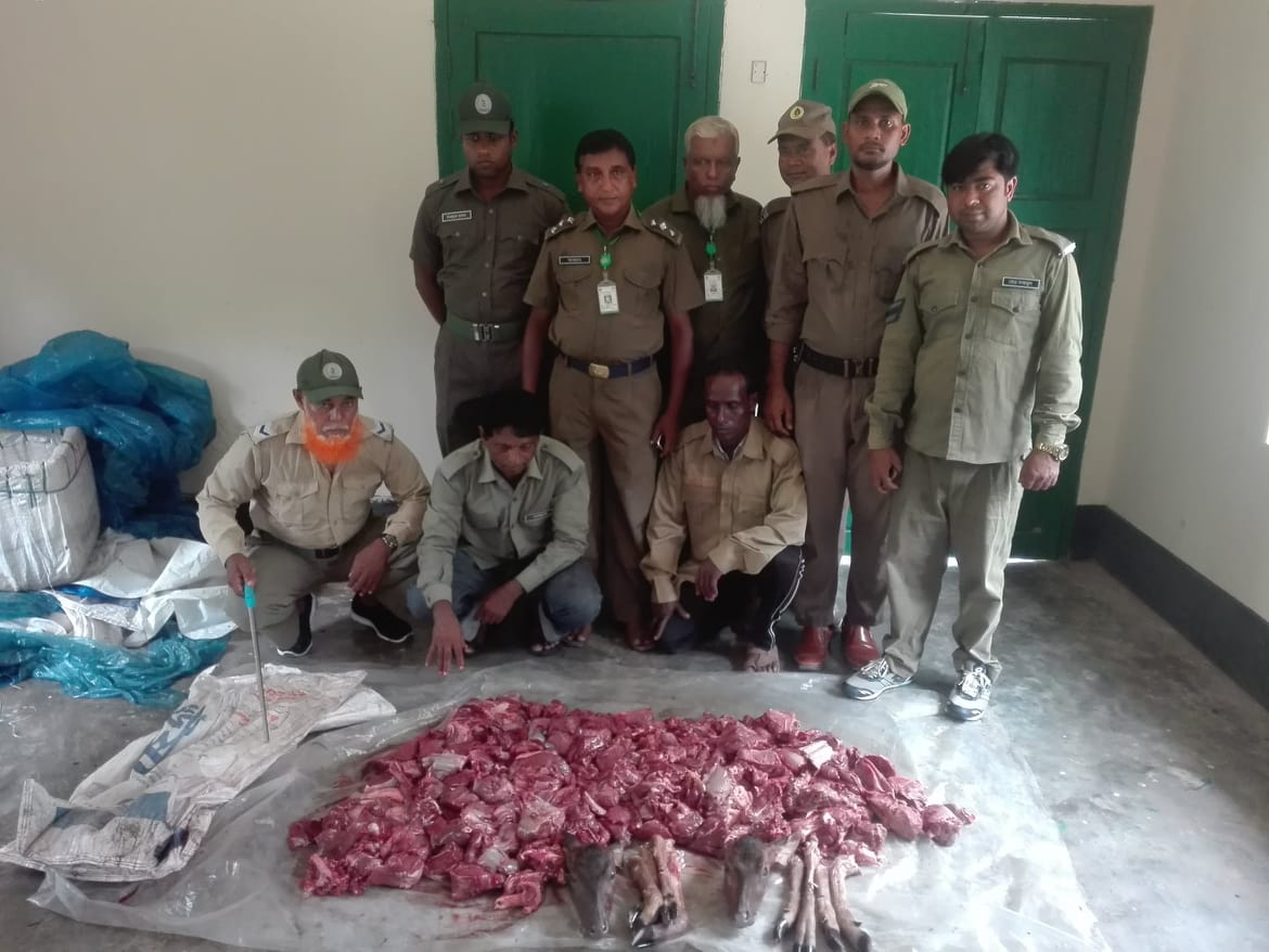 মোংলায় সুন্দরবন থেকে ২টি নৌকাসহ ৩০ কোজি হরিনের মাংস, ২টি মাথা ও ৮টি পা উদ্ধার