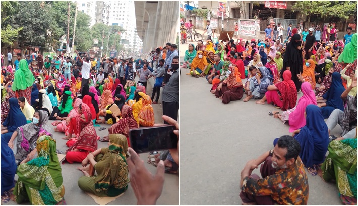 মিরপুরে বেতন-বোনাস দাবিতে গার্মেন্ট শ্রমিকদের সড়ক অবরোধ