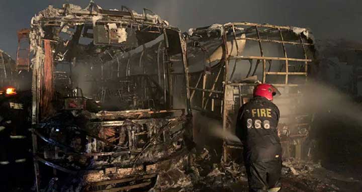 ডেমরায় আগুনে পুড়ল ১৪টি ভলভো বাস